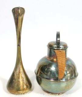 (2) Vintage Silver Plated Decorative Items Including Bud Vase Stamped Denmark and Pitcher with mark on base.  