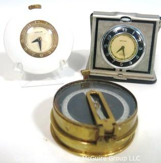 Group of Art Deco Time Pieces and T. Cook & Sons (London) Brass Compass.