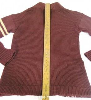 Vintage Princeton University Burgundy Wool Varsity Letterman Sweater with Stripes on Arm.  Cardigan Style. Some damage. 