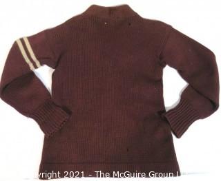 Vintage Princeton University Burgundy Wool Varsity Letterman Sweater with Stripes on Arm.  Cardigan Style. Some damage. 