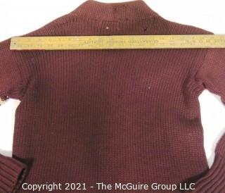 Vintage Princeton University Burgundy Wool Varsity Letterman Sweater with Stripes on Arm.  Cardigan Style. Some damage. 