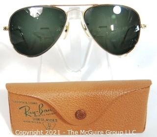 Pair of Vintage Ray Ban Aviator Sunglasses with Prescription Lens & Case. 