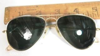 Pair of Vintage Ray Ban Aviator Sunglasses with Prescription Lens & Case. 