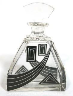 Karl Palda Bohemian Czech Art Deco Cut Glass Liquor Decanter with Black Decoration. <br> <br> Many of the Karl Palda Bohemian Art Deco cut glass pieces in this auction were featured in the book “Collectible Bohemian Glass (1915 – 1945) Volume II” by Robert & Deborah Truitt.