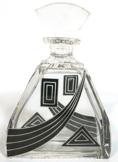 Karl Palda Bohemian Czech Art Deco Cut Glass Liquor Decanter with Black Decoration. <br> <br> Many of the Karl Palda Bohemian Art Deco cut glass pieces in this auction were featured in the book “Collectible Bohemian Glass (1915 – 1945) Volume II” by Robert & Deborah Truitt.