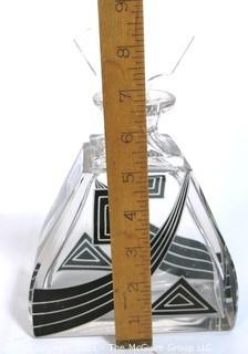 Karl Palda Bohemian Czech Art Deco Cut Glass Liquor Decanter with Black Decoration. <br> <br> Many of the Karl Palda Bohemian Art Deco cut glass pieces in this auction were featured in the book “Collectible Bohemian Glass (1915 – 1945) Volume II” by Robert & Deborah Truitt.