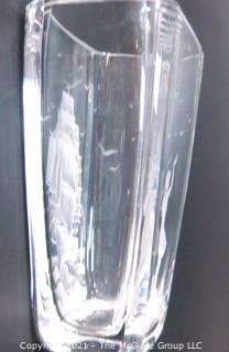 Etched Heavy Crystal Vase with Ornate Design of Ship on Ocean Etched Signature of Artist on Bottom..