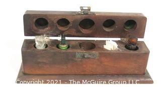 Antique Wooden Medical Glass Bottle Holder Box with Glass Vials.