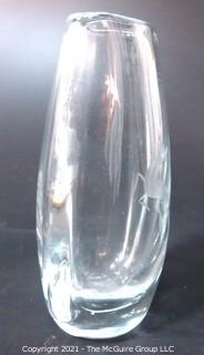 Etched Heavy Crystal Vase with Ornate Design of Jumping Deer..  Etched number on bottom.