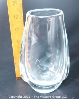 Etched Heavy Crystal Vase with Ornate Design of Jumping Deer..  Etched number on bottom.