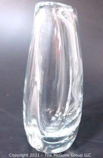 Etched Heavy Crystal Vase with Ornate Design of Squirrel on Branch..  Number etched on bottom.