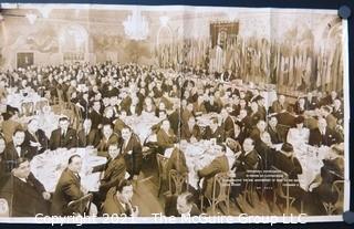 Vintage 1940 Unframed Black & White Photograph of  a Testimonial Dinner Dance to Honor Clifford Evans "Ears to the Ground" Column at The Hotel Bossert.   Measures approximately 20" long x 12" tall with some damage to edge.