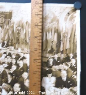 Vintage 1940 Unframed Black & White Photograph of  a Testimonial Dinner Dance to Honor Clifford Evans "Ears to the Ground" Column at The Hotel Bossert.   Measures approximately 20" long x 12" tall with some damage to edge.