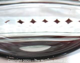 Bohemian Czech Art Deco Clear Cut Glass Bowl with Red Decoration.  Some wear due to age.   Measures approximately 11" in diameter.