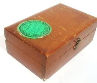 Wooden Box of Vintage Gold or Apothecary Scale Weights.