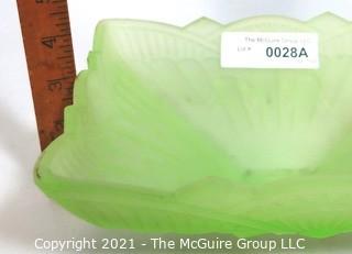 Vintage Depression Style Green Frosted Uranium Vaseline Glass Bowl or Candy Dish.  Some chips to edges.  Measures 9" x 7" x 3".