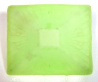 Vintage Depression Style Green Frosted Uranium Vaseline Glass Bowl or Candy Dish.  Some chips to edges.  Measures 9" x 7" x 3".