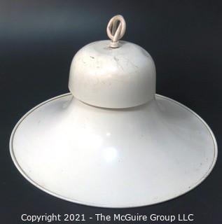 Vintage Industrial White Metal Ceiling Mount Hanging Pendant Lamp.  Measures approximately 18" in diameter. 