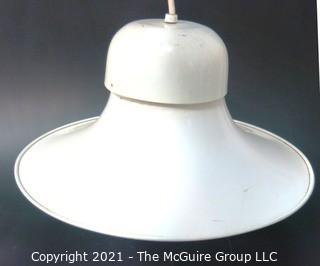 Vintage Industrial White Metal Ceiling Mount Hanging Pendant Lamp.  Measures approximately 18" in diameter. 