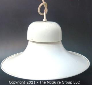 Vintage Industrial White Metal Ceiling Mount Hanging Pendant Lamp.  Measures approximately 18" in diameter. 