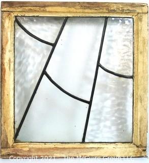 Vintage Clear and Textured Leaded Glass Window Pane with Frame. Measures approximately 22" x 21".