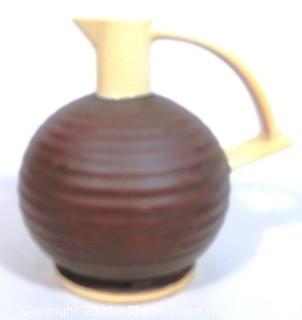 Vintage Brown & White Art Deco Erphila Pottery Jug. It measures approximately 6 1/2" tall.