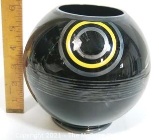 Vintage Round Glass Ball Vase or Bowl with Art Deco Geometric Decoration.  Measures approximately 6" tall.