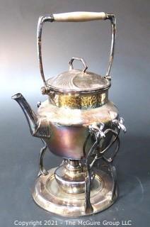 Vintage Silver Plated Tea Pot with Stand and Sterno Warmer. 