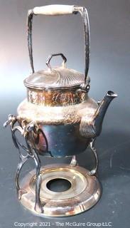 Vintage Silver Plated Tea Pot with Stand and Sterno Warmer. 