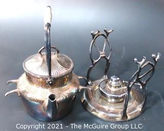 Vintage Silver Plated Tea Pot with Stand and Sterno Warmer. 