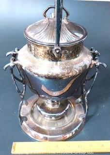 Vintage Silver Plated Tea Pot with Stand and Sterno Warmer. 