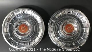 Pair of 1957 Cadillac "Punch Bowl" Style Hubcaps Wheel Covers with Center Emblems 