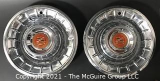 Pair of 1957 Cadillac "Punch Bowl" Style Hubcaps Wheel Covers with Center Emblems 