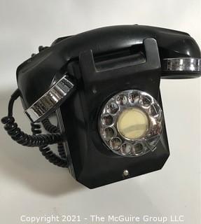 Vintage Black Rotary Dial Phone with Chrome Trim