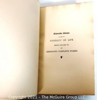 "Conduct of Life" of By Ralph Waldo Emerson, 1888 with Leather Binding, Marbled Cover and Gilt Ends. 