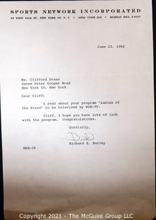 Ephemera: Broadcasting: 1962 letter from Richard E. Bailey to Clifford Evans on new program.