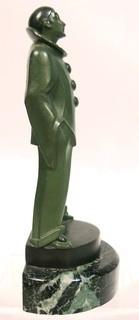 Art Deco Pierrot Clown Statuette by Max LeVerrier Made in Green Patinated Bronze on Marble Base; 10"T   