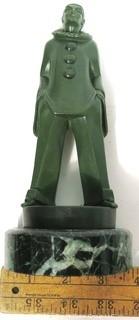 Art Deco Pierrot Clown Statuette by Max LeVerrier Made in Green Patinated Bronze on Marble Base; 10"T   