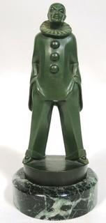 Art Deco Pierrot Clown Statuette by Max LeVerrier Made in Green Patinated Bronze on Marble Base; 10"T   