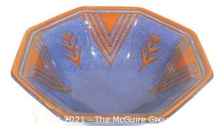 Vintage Blue with Orange Decoration and Faux Crazing Pottery Bowl made in Germany.