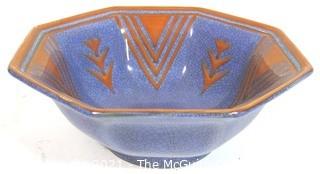 Vintage Blue with Orange Decoration and Faux Crazing Pottery Bowl made in Germany.