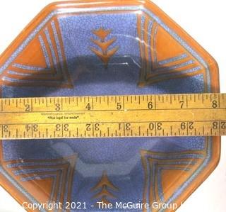 Vintage Blue with Orange Decoration and Faux Crazing Pottery Bowl made in Germany.