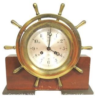 Vintage Salem Brass Ships Bell 8 Day Nautical Wind Up Clock