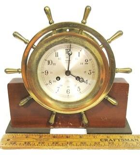 Vintage Salem Brass Ships Bell 8 Day Nautical Wind Up Clock