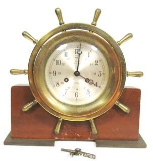 Vintage Salem Brass Ships Bell 8 Day Nautical Wind Up Clock