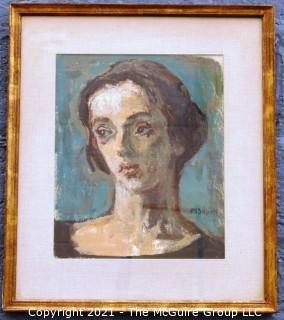 Framed Under Glass Watercolor On Paper Portrait Entitled "The Young Actress" by Moses Soyer. The image measures approximately 15" x 12".  The frame measures approximately 17 1/2" x 22 1/2".