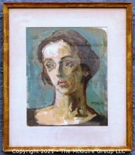 Framed Under Glass Watercolor On Paper Portrait Entitled "The Young Actress" by Moses Soyer. The image measures approximately 15" x 12".  The frame measures approximately 17 1/2" x 22 1/2".