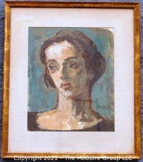 Framed Under Glass Watercolor On Paper Portrait Entitled "The Young Actress" by Moses Soyer. The image measures approximately 15" x 12".  The frame measures approximately 17 1/2" x 22 1/2".