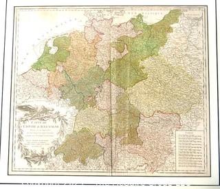 1756 Framed Antique Map of the German Empire By Leading French Cartographer Gilles Robert de Vaugondy of the Royal Academy of Sciences, Nancy. Outside Dimensions 26W x 29"T 