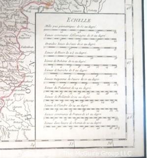 1756 Framed Antique Map of the German Empire By Leading French Cartographer Gilles Robert de Vaugondy of the Royal Academy of Sciences, Nancy. Outside Dimensions 26W x 29"T 